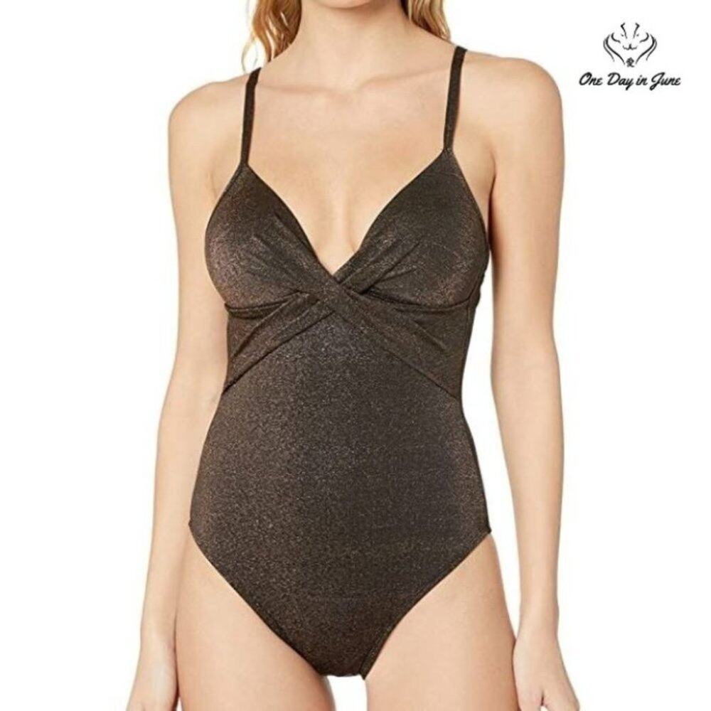 Kenneth Cole Push Up Mio One Piece Swimsuit Bronze Metallic NWT Size 3X